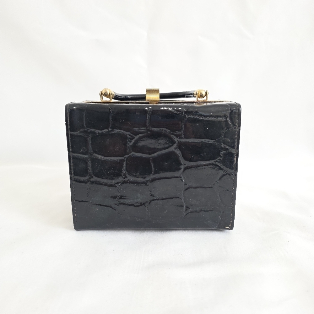 Vintage Mini Apothecary Pill Box Croc Print Handbag - Picture 4 of 9